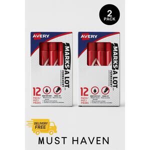 Avery Marks A Lot Permanent Markers Chisel Tip Red 12 Pack Lot of 2 Boxes